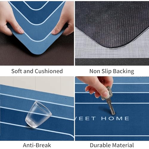 Image of Amazon Brand - Solimo Silicone Kitchen & Bath Mat (Pack of 2) | Navy Blue | Anti-Fatigue Comfort Foam | Waterproof & Anti-Slip | 60 x 40 cm & 40 x 120 cm| Quick-Dry & Easy Clean