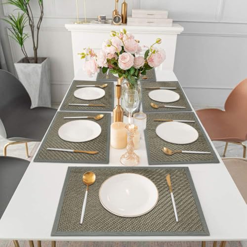 Image of Amazon Brand - Umi PVC Vinyl Basket Design Placemat STBT001 | Heat Resistant, Wipe Clean, Anti-Skid Table Mats for Dining Table, Kitchen & Home Decor (30x45 CM Grey Set of 6)