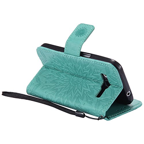 Cotdinforca Case For G360 Flip Emboss Mandala With Card Holder Slot Pockets, Magnetic Closure Premium Pu Leather Case Cover For Samsung Galaxy Core Prime G360. Mandala Green #TOP4