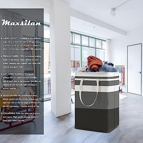 Maxsilan 80L Freestanding Laundry Basket with Extended Handle, Collapsible Large Cotton Clothes Hamper Storage Basket, Gradient Grey - Cosy Home Interiors Maxsilan 80L Freestanding Laundry Basket with Extended Handle, Collapsible Large Cotton Clothes Hamper Storage Basket, Gradient Grey - Image 2