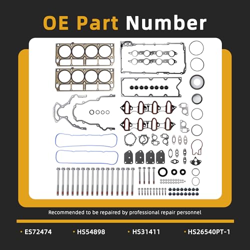 Image of Head Gasket Set with Bolts, 5.3 /4.8L for Chevy Avalanche /Suburban /Silverado /Tahoe /Express, for Buick Rainier, for GMC Envoy /Savana /Sierra /Yukon, for Escalade, 02-11, HS26191PT ES72173(46pcs)