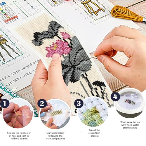Image of ACRNIGHEET 6PCS Cross Stitch Bookmark Kit for Beginner Chinese-Style Stamped Cross Stitch Kits Needlepoint Kit for Adults DIY Tassel Embroidery Bookmark Kits with Instructions Craft Gift 8.5 inchx3 inch 11CT
