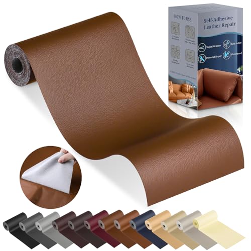 Image of YAFCL Leather Repair Patch for Furniture, 4 inch x 63 inch Self-Adhesive Tape for Couches, Car Seats, Sofas, Jackets, Handbags - Caramel Brown