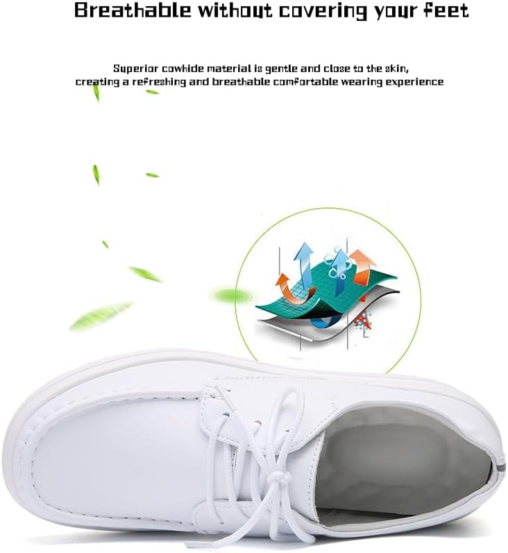 Purubylley Women's Slip Resistant Lightweight Nursing Shoes Comfortable Lace Up Work Shoes，Nursing Work Healthcare Slip Resistant Breathable Restaurant Food Service Leather Loafers - Image 4