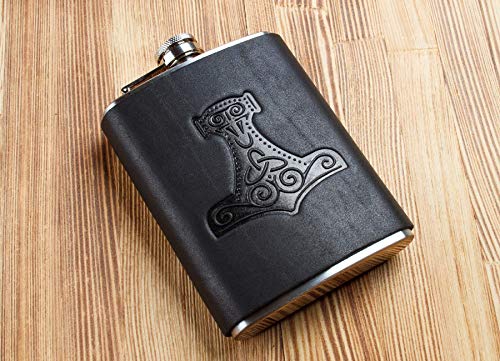 Hand Made Full Grain Leather Stainless Steel Flask - Unique Gift for Men