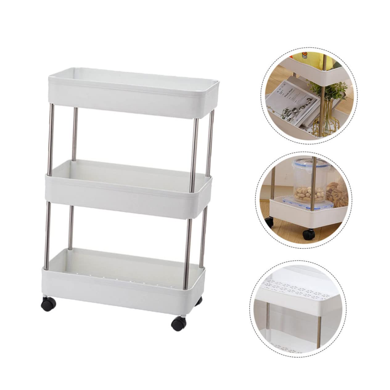 Ciieeo Küchen Organizer Regal Mit Mehrschichtigem Trolley-System Lagerregal Für Zuhause Edelstahlkonstruktion Ausgehöhlte Trennwand Und Fach Haken Für Flexible Aufbewahrung Einfache