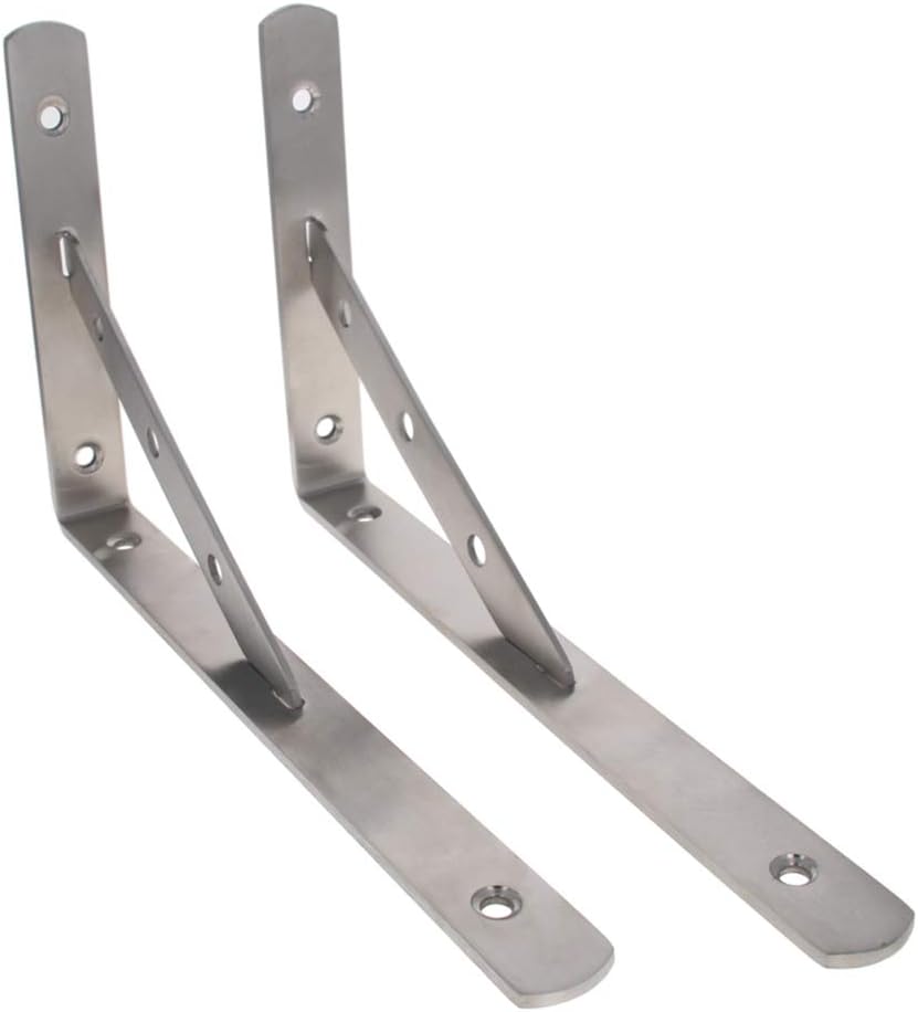 MroMax 2Pcs Shelf Bracket 10 x 6inch 110lbs Heavy-Duty Stainless Steel Solid Support Corner Brace Joint Right Angle Bracket Silver Tone