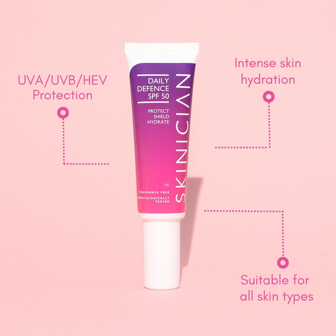 SKINICIAN SPF 50 face moisturiser, primer, UVA & UVB protection, non sticky, fragrance free for sensitive skin 50ml - Image 4