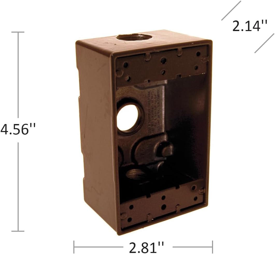 Hubbell-Raco 5320-2 Weatherproof Box, 1 Gang, 18.3 Cu-in X 4-1/2 in L X 2-3/4 in W X 2 in D, Cubic inches, Bronze
