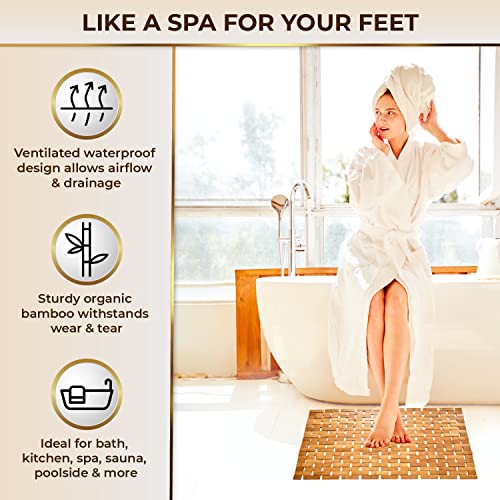 Bamboo Bath Mat - Our Non Slip Quick Drying Mat For Bathroom And Kitchen Comes In Water-Resistant Organic Bamboo With Beautiful Lattice Pattern And Nonskid Silicone Pads, 24 X 16 Inches #TOP1