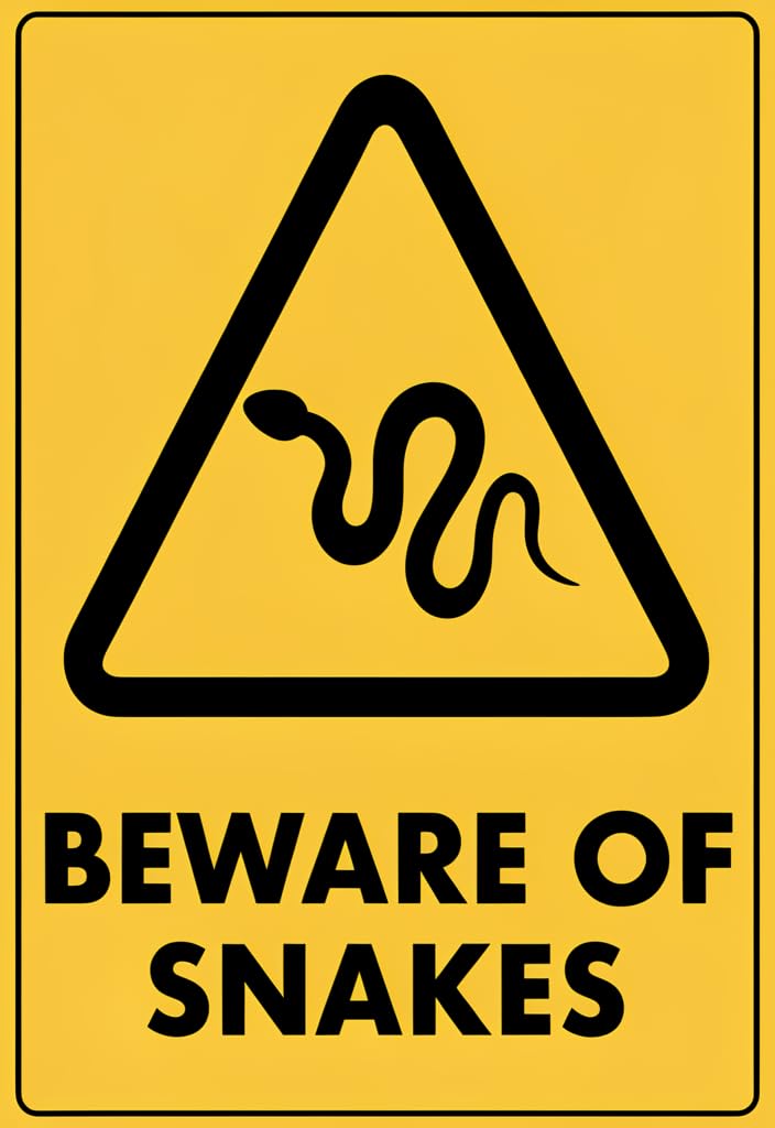 peiyeety Beware of Snakes Tin Sign 12x8 Inch, Yellow Warning Metal Wall Decor Plaque with Snake Symbol, Funny Caution Sign for Garage Shed Garden Porch, Rustic Home Bar Man Cave Gift