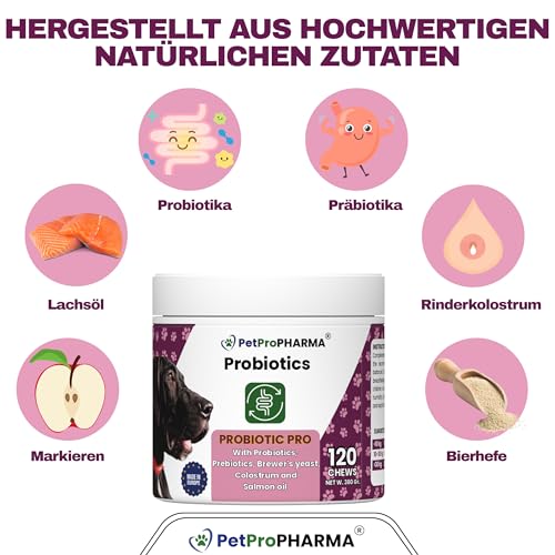 PetPro PHARMA - Probiotic Pro – Verdauungsgesundheit & Immunstärkung für Hunde & Katzen – Mit Probiotika, Präbiotika & Verdauungsenzymen – Ergänzungsfutter,120 Kautabletten, 360 g.
