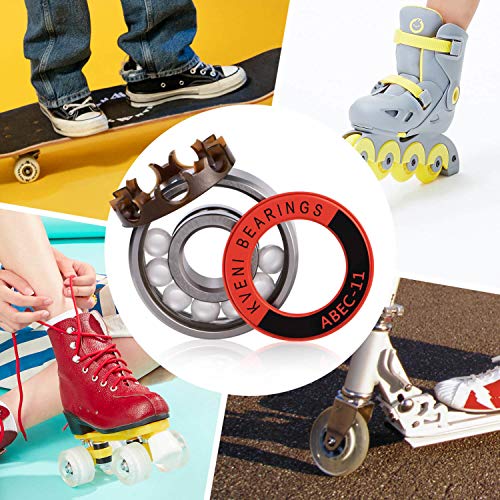 KVENI Premium Skateboard Bearings, Ceramic Ball 608-2rs Bearing – Precision Fask Spin ABEC 11 Bearings for Longboard, Quad Skate, Inline Roller Blades, Scooters, Spinners, fingertip, 8 Pack
