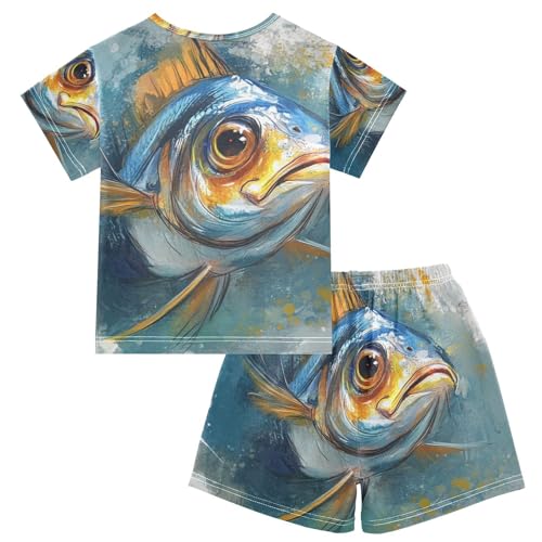 ALAZA Vintage Fish Pajama Set Short Sleeve Sleepwear Soft Lounge Nightwear2