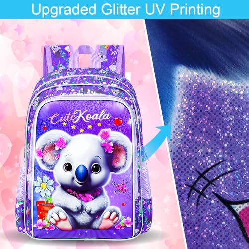 Image of CCJPX 3PCS Backpack for Girls, 16 inch Koala Preschool Bookbag with Lunch Box,Kids Water Resistant School Backpacks for Elementary Kindergarten