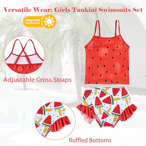 Image of Funnycokid Girls Swimsuit 3 Pieces Long Sleeve Rash Guard Set Tankini Bathing Suits Summer Kids Swimwear 3-10 Years