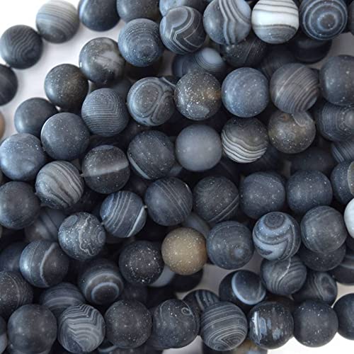Perles agate noire à rayures lisses pour finir un collier fait main
