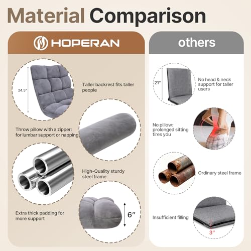 Image of HOPERAN Adjustable Floor Chair, 6-Poistion High-Back Floor Gaming Sofa Chair with Back Support, Folding Floor Chair for Adults, Couch Recliner, Floor Meditation Chair, Comfy Foldable Floor Seat, Grey