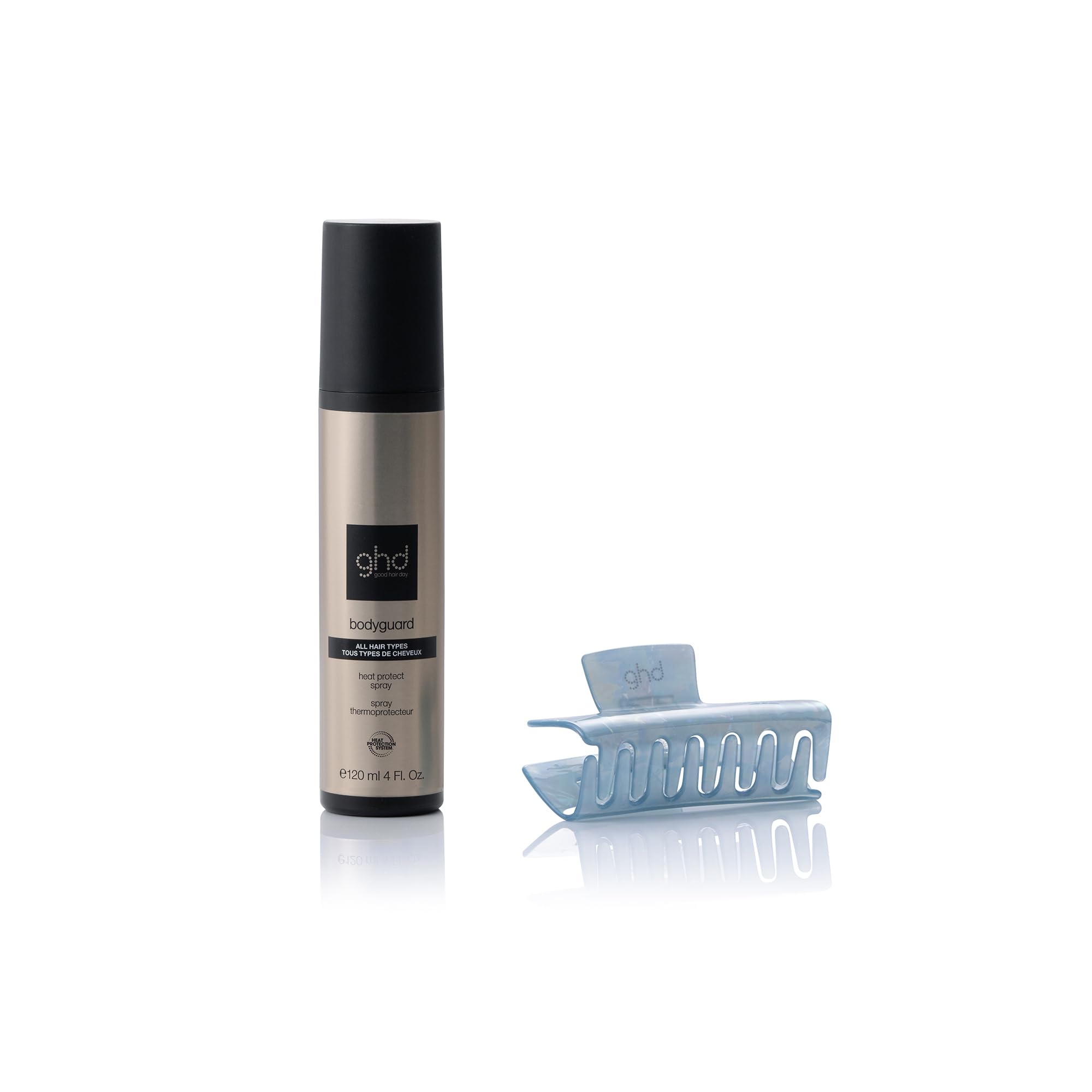 ghd - Trousse contenant un Spray thermoprotecteur ghd Bodyguard et une pince à cheveux bleue - Protection thermique et pince pour vos coiffages - Spray 120ml - Idéal tous types de cheveux
