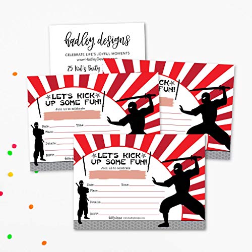 Image of Hadley Designs Kids Birthday Invitations For Boys Ninja Theme - 25 Ninja Birthday Party Invitations For Boys, Martial Arts Invites For Boy, Cute Karate Party Supplies, Made In USA