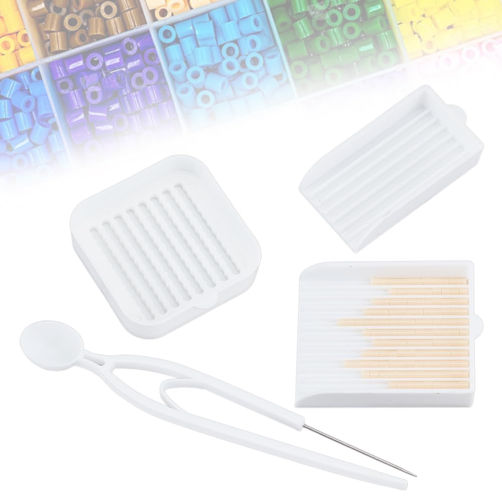 UNICRAFTALE Mini White Fuse Beads Picking Tray Kit Fuse Bead Single Needle Tweezer with 2Pcs Bead Scoop and Aligner Tray Kit Beads Plastic Sorting Tools for Crafting Jewelry Bracelet — image 1