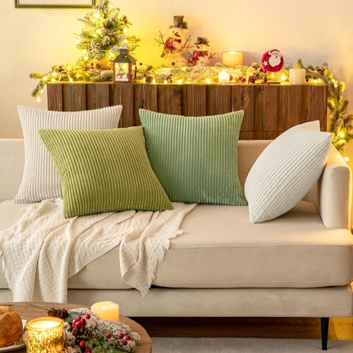 MIULEE Corduroy Cushion Covers Soft Decorative Square Throw Pillow Covers Cushion Soft Pillowcase Striped Pack of four for Home decor Sofa 45cm x 45cm,18x18 Inches Forest Green Series - Image 4