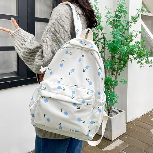 Cute Flowers Backpack 2025 Floral Print Kawaii Aesthetic Backpack Leisure Daypack Travel Bag Large Capacity3