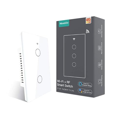 MoesGo Interruptor de luz de pared inteligente WiFi, panel de vidrio, multicontrol (3 vías), interruptores táctiles Wi-Fi de 2.4 GHz, requiere cable