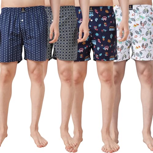 Urban Scottish Ultra-Comfortable Men's Boxer Pants (Pack of 4), 100% Cotton with Stylish Print, Soft & Stretchy Elastic Waist Band, Dynamic Movement & Hardwearing Stitching,Breathable Gentle Snug Fit