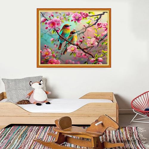 Image of Foxdiviy Stamped Cross Stitch Kits for Beginners Full Range of Cross Stitching 11 CT Printed Cross Stitch Kits for Adults Cross Stitch Patterns Needlepoint Kits-Cherry Blossom Bird 16x20 inch
