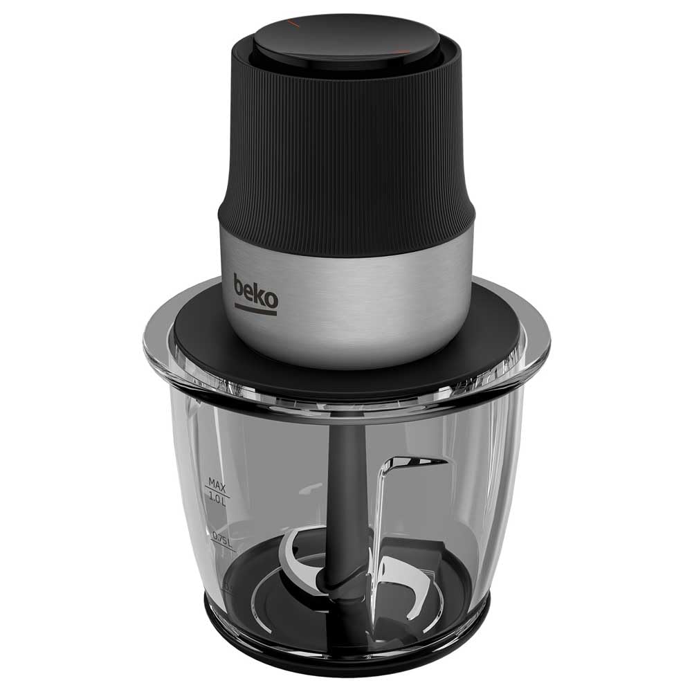 Beko - CHG81442BX - Tritatutto Elettrico Sirius Line, 400 Watt, Ciotola in Vetro da 1000 ml, 2 Velocità, Base Antiscivolo - Nero/Inox, 18 x 16 x h22,5 cm