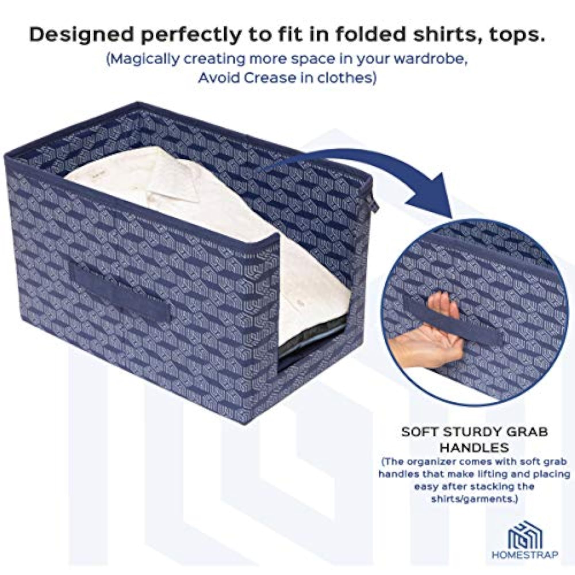 Navy Blue Printed Shirt Stacker Organizer, Pack of 2