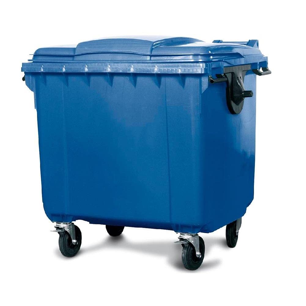 Cassonetto per la raccolta differenziata rifiuti, capacità 660 Lt, certificato UNI EN 840, coperchio piano, colore blu