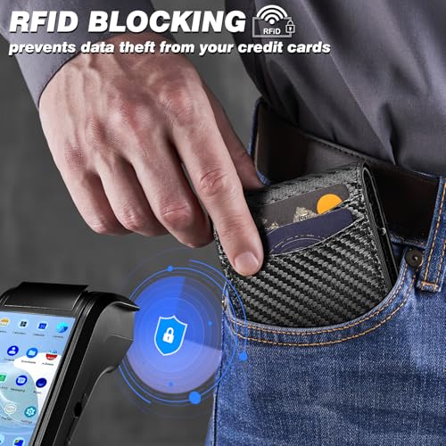 MagSafe Wallet For Men,Versatile Wallets with Pop-Up Card case, Rfid Blocking,ID Window,Card case with magnetic suction for flexible carrying,Wallet Gift For Male(Carbon Fiber color)4