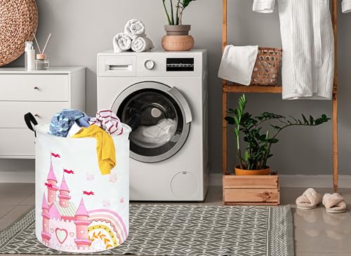 Image of MAIZMZ Kids Hamper Pink Castle Storage Bins Organizer Toy Box Laundry Basket Large Canvas Collapsible Chest for Home /Dorm /Kitchen /Pet /Office /Closet /Shelf /Gift Baskets