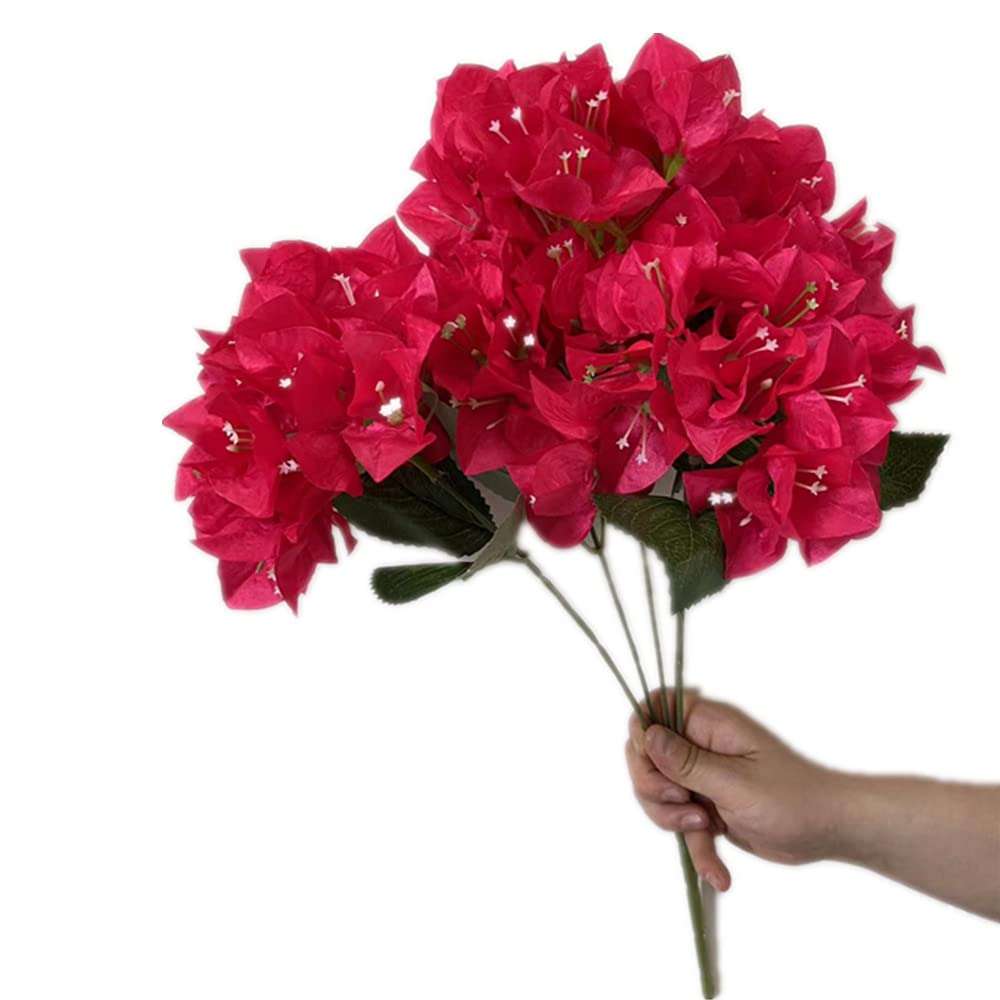 forestmistry 2pcs Artificial Bougainvillea Glabra Flower Bouquet Artificial Bougainvillea Spectabilis Bunch Five Heads/Piece for Wedding Centerpieces Floral Decoration (deep Rose red)