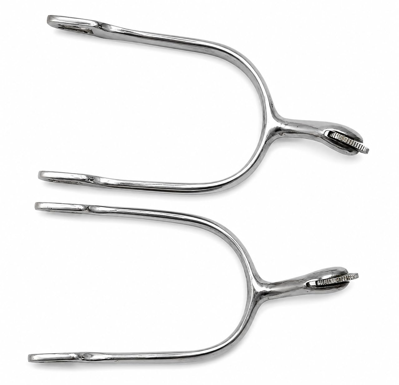 Tysons Breeches Schwanenhals Sporen Silber Farben Rädchen o Dorn ergonomisch geformt Schwanenhalssporen 4,5 cm lang (Rädchensporen, 1 Paar)