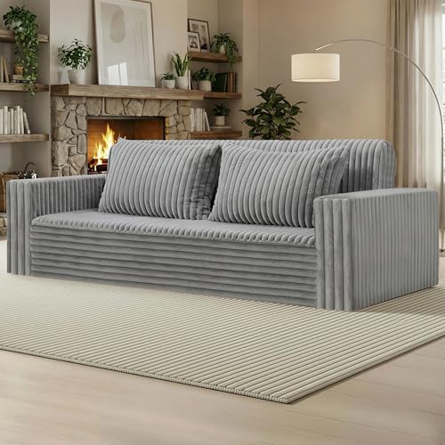 Image of HABUTWAY Folding Sofa Bed, 2 in 1 Convertible Sleeper Chair with 2 Pillows, Portable Fold Out Chair Bed with Armrest, Comfy Floor Couch, Lazy Sofa for Living Room Bedroom Dorm Home Office, Light Grey