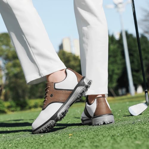 Image of Mens Golf Shoes Traditions Waterproof with Fixed Spikeless Sole Professional