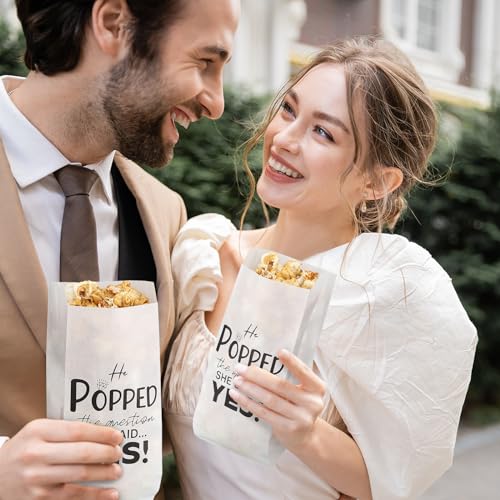 Image of Sunnychicc 200 pcs He Popped the Question Popcorn Bags Engagement Party Favors Wedding Bridal Shower Engaged Goody Snack Treat Bag Grease Resistant
