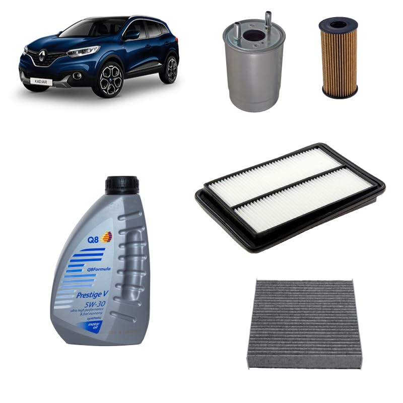 Kit tagliando 4 filtri + 6L olio 5W-30 Q8 Prestige compatibile con Renault kadjar 1.5 BLUE DCI 115 Gasolio 2018+