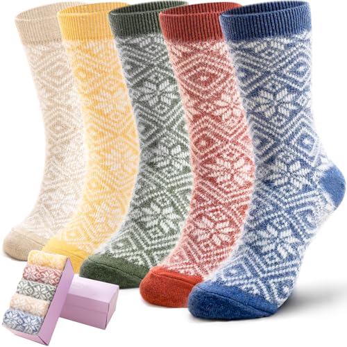 Image of ICEIVY Socks Women, Soft Knit Wool Winter Thick Warm Cabin Fuzzy Crew Women Socks 5 Pack