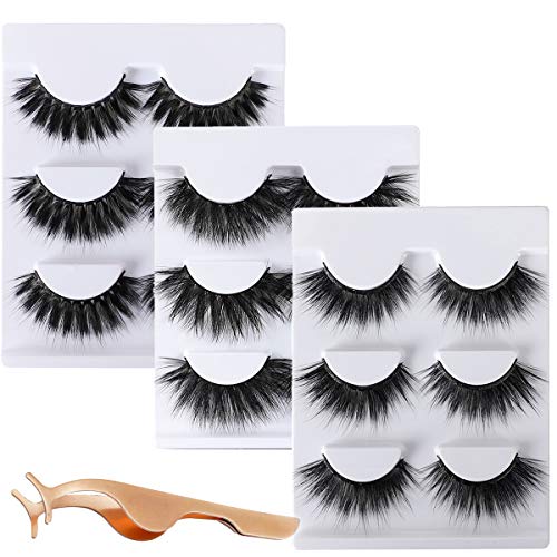 PLEELL False Eyelashes Soft Mink Lashes Fluffy Dramatic&Natural Look Wispy Handmade Lightweight Reusable Makeup Lashes 9 Pairs