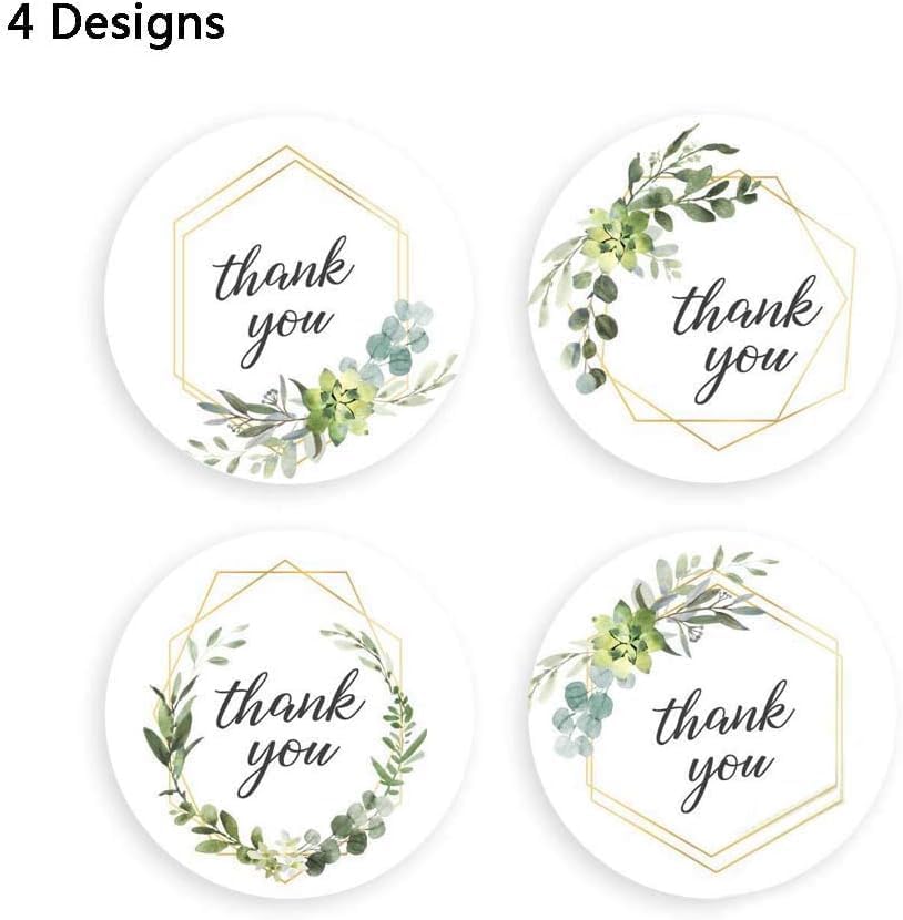 500 pcs roll 4 Styles Thank You Stickers Vegetation Thank You Sticker for Christmas Scrapbooking Stationery Seal Labels Seal Stickers for Gift White Green - Image 3