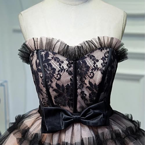 Gothic Tulle DAMA Dresses for Quinceanera with Black Ruffles Short Homecoming Dresses Applique Strapless DAMA Dress3