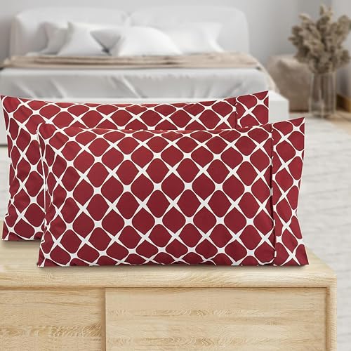 Image of Elegant Comfort Luxury Ultra-Soft 2-Piece Pillowcase Set - 1500 Premium Hotel Quality Microfiber Double Brushed - Wrinkle Resistant, King Size, Bloomingdale Pattern Burgundy