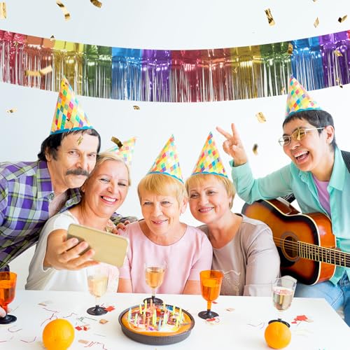 Image of 5 Pack Rainbow Fringe Garland - 10 Feet Colorful Metallic Streamers for Birthday Party, Halloween, Christmas Decor (Rainbow-1)
