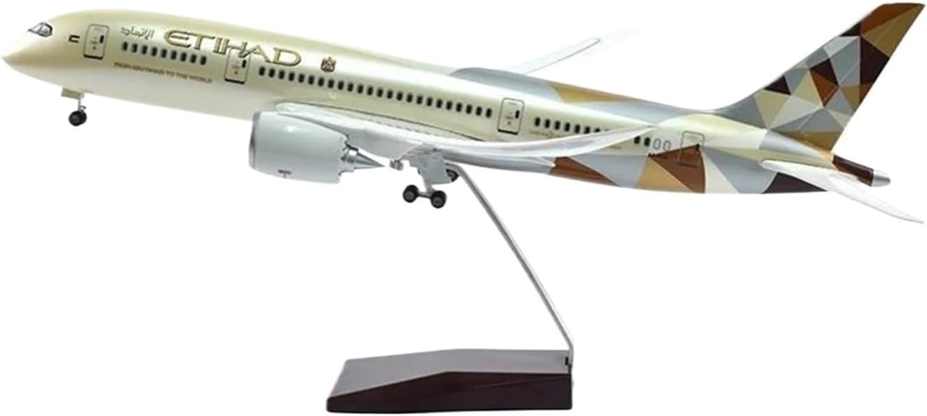 Miniature Scale 1 144 for 43cm Etihad Boeing 787 Airplane Model Aircraft Light Planes Collectables Crafts Flying Toy Game Kits(with Light)