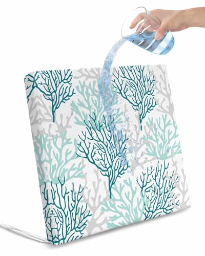 Edwiinsa Turquoise Grey Coral Indoor/Outdoor Seat Cushions Cover,Waterproof Patio Chaise Lounge Cushion Cover for Beach Pool Side Chair Cushions 22x22x2 Pieces Coastal Gradient Teal Gray Modern White
