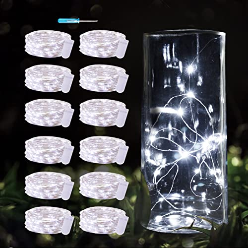 Gladpaws Fairy Lights,12 Pack LED Fairy Lights Battery Operated,7 Feet 20 LED Flexible Firefly Mason Jar Lights Mini String Lights for DIY Wedding Party Bedroom Christmas Decoration (White)